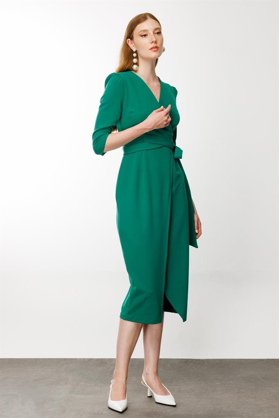 Kruvaze Elbise YEŞİL