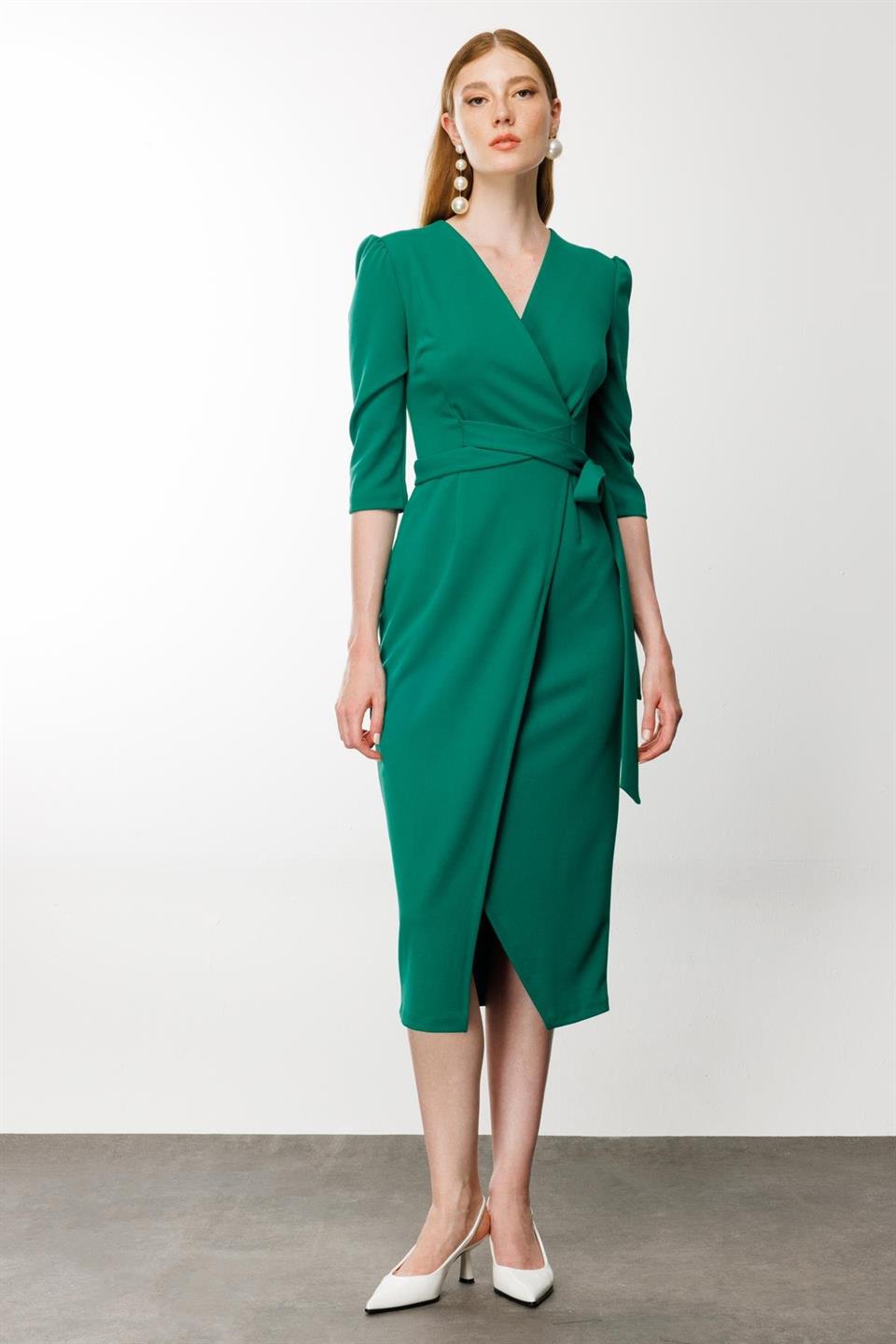 Kruvaze Elbise YEŞİL