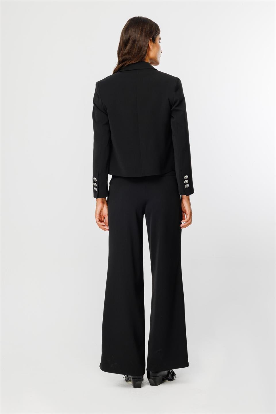 Kruvaze Kapamalı Torba Cepli Ceket SİYAH