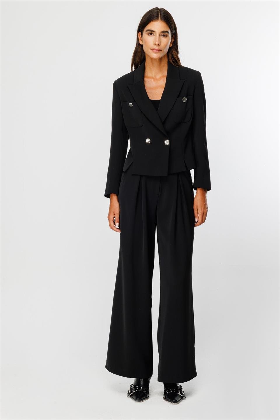 Kruvaze Kapamalı Torba Cepli Ceket SİYAH