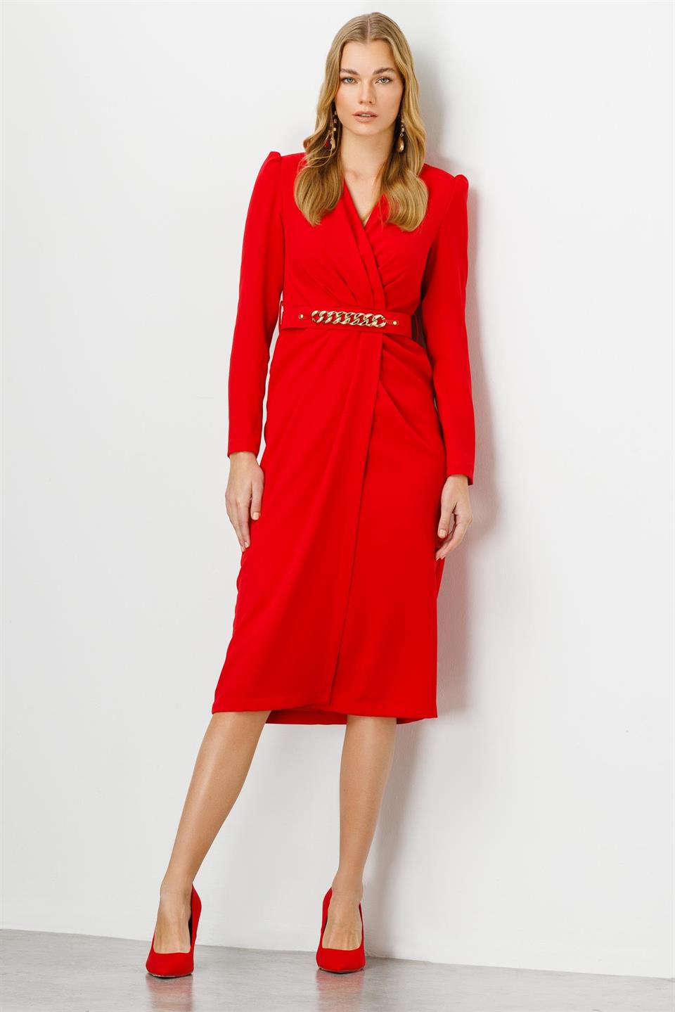 Nefeli Womens Double Breasted Belt Detail Midi Length