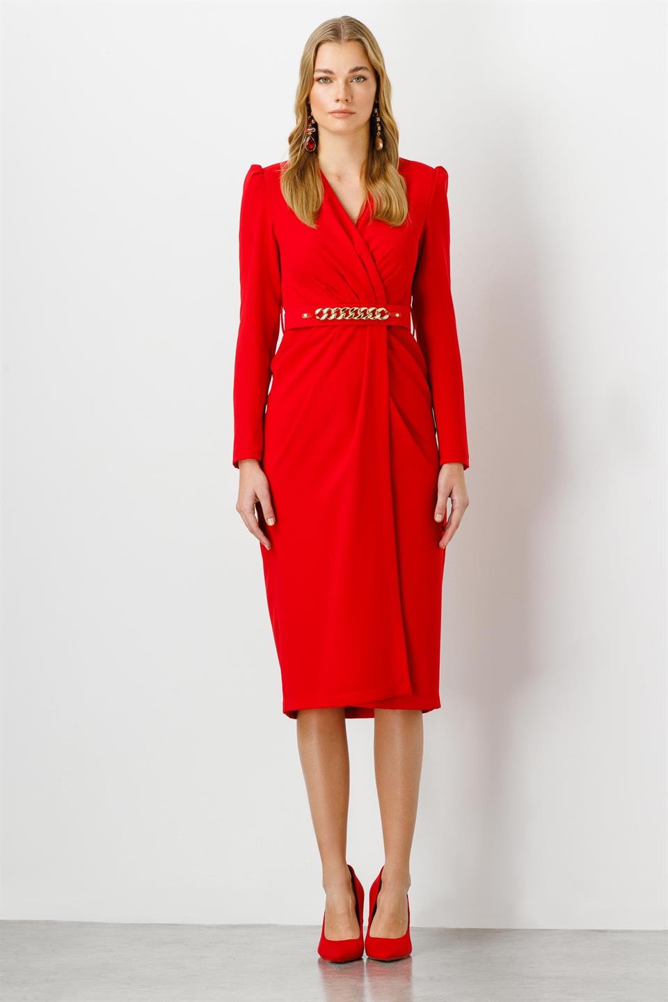 Nefeli Womens Double Breasted Belt Detail Midi Length