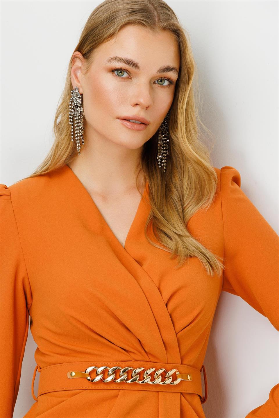 Nefeli Womens Double Breasted Belt Detail Midi Length