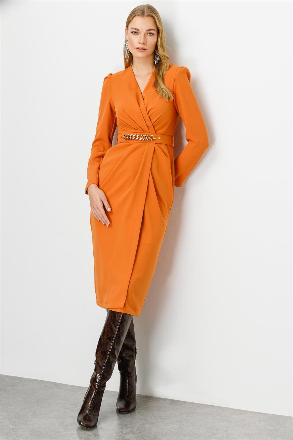 Nefeli Womens Double Breasted Belt Detail Midi Length