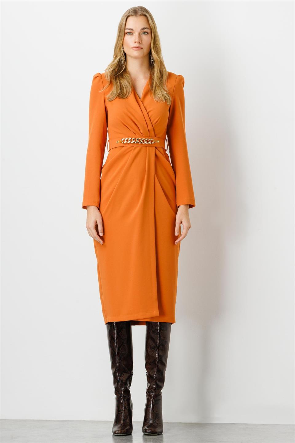 Nefeli Womens Double Breasted Belt Detail Midi Length