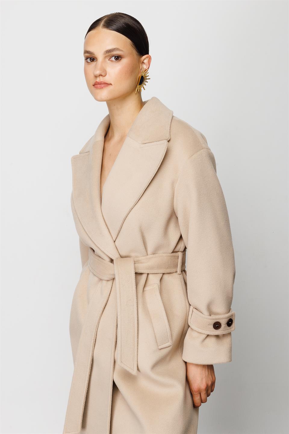 Double Collar Cashmere Coat Beige