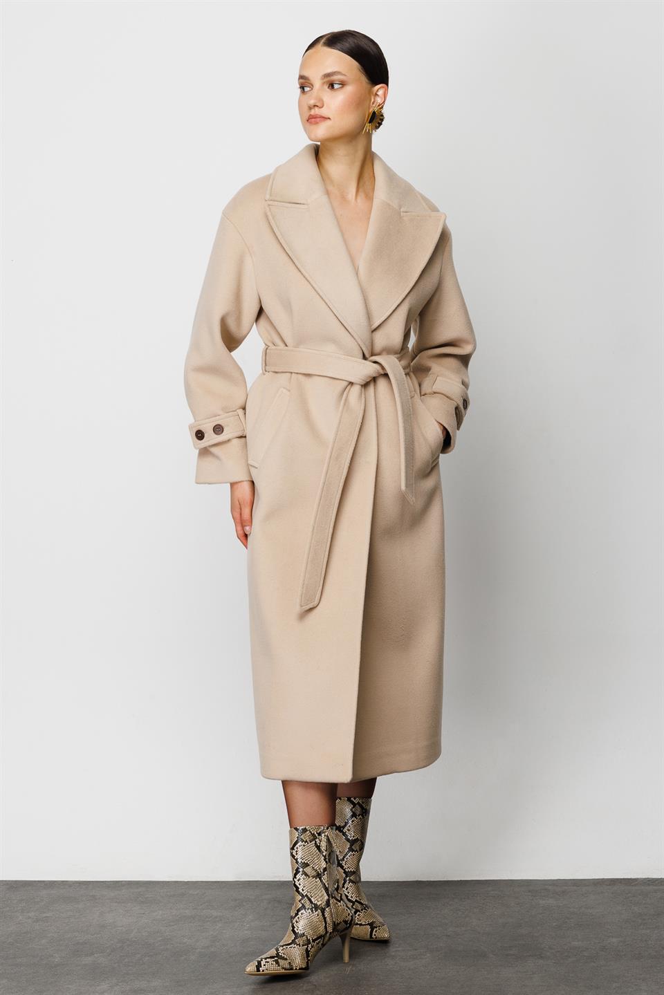 Double Collar Cashmere Coat Beige