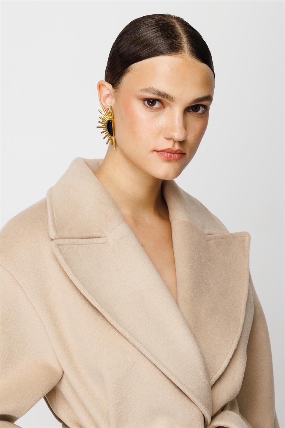 Double Collar Cashmere Coat Beige