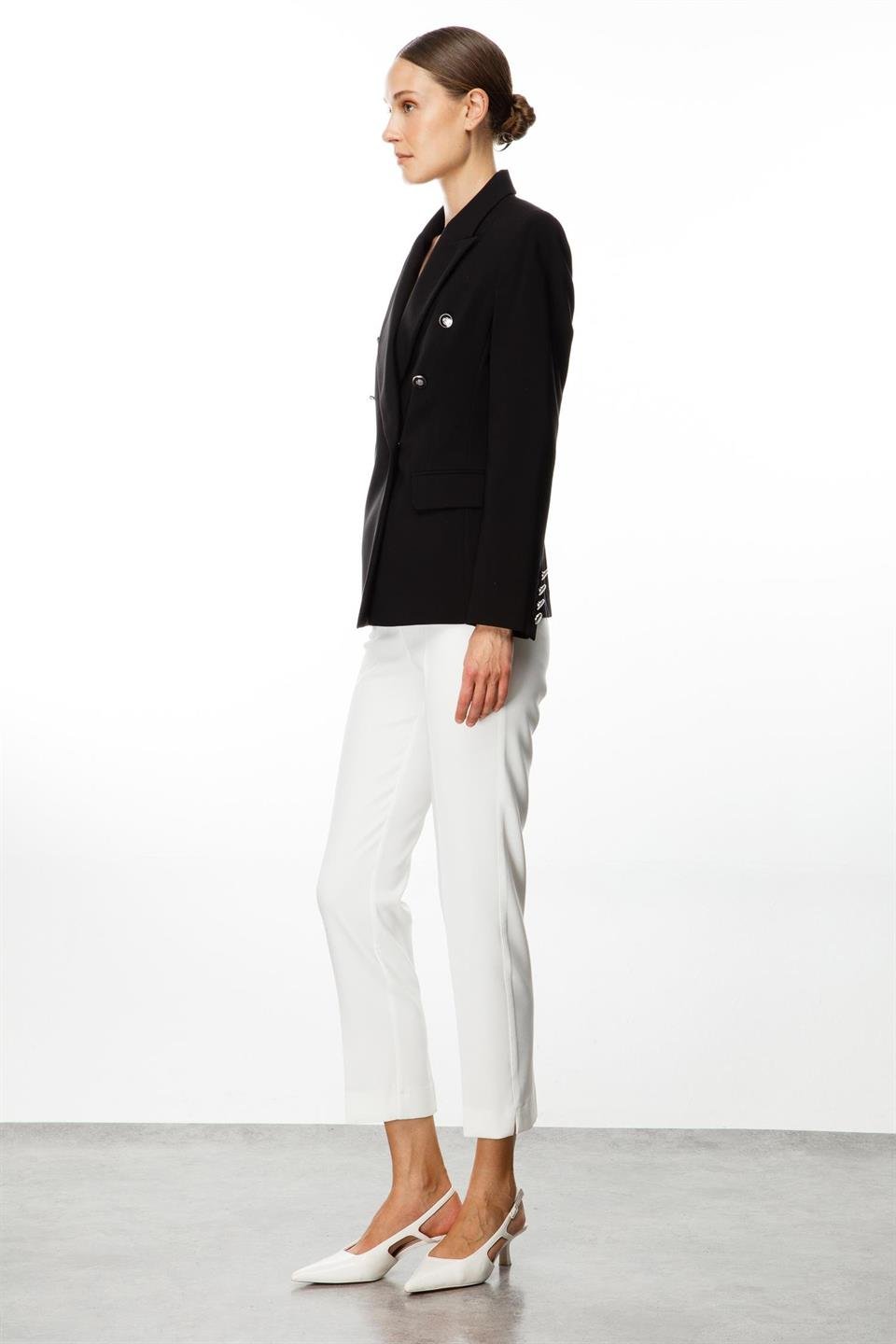 Kruvaze Yarım Astarlı Uzun Ceket SİYAH