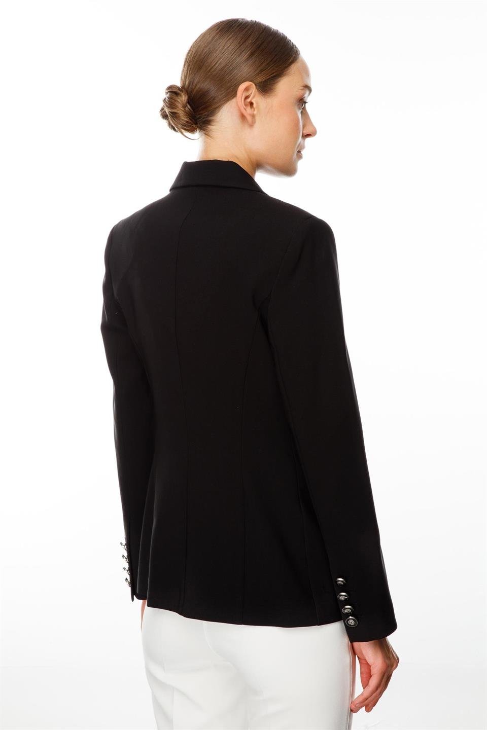 Kruvaze Yarım Astarlı Uzun Ceket SİYAH