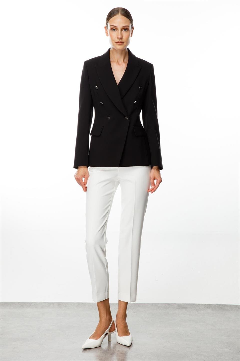 Kruvaze Yarım Astarlı Uzun Ceket SİYAH