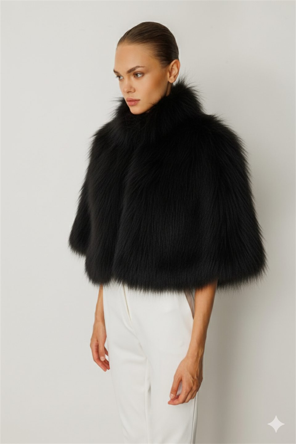 Kürk Detay Pelerin SİYAH