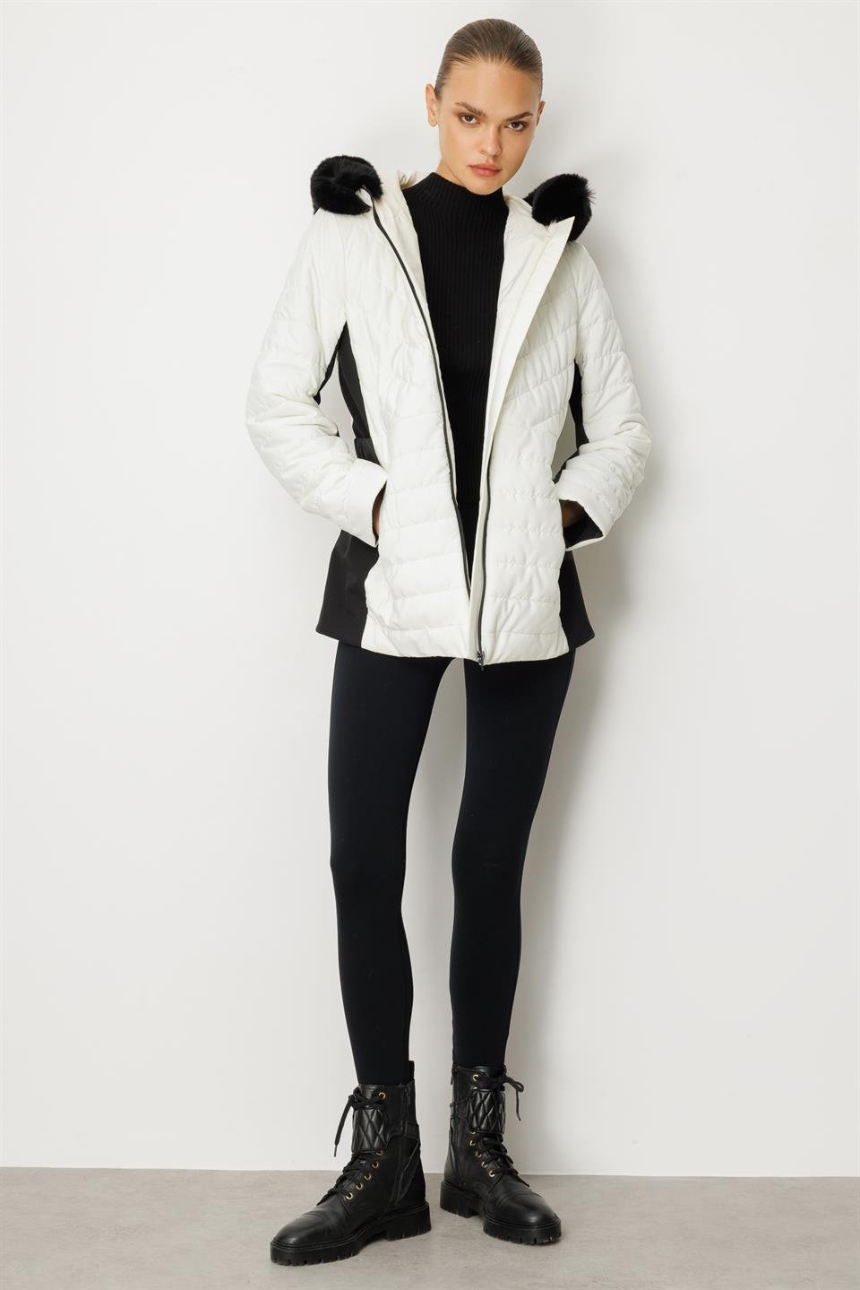 Fur Collar Long Puffer Coat ECRU