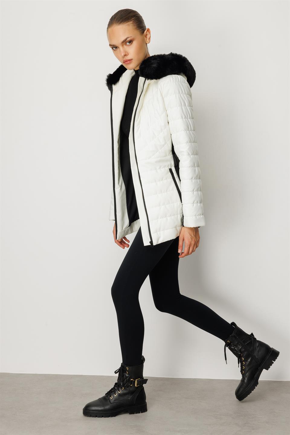 Fur Collar Long Puffer Coat ECRU