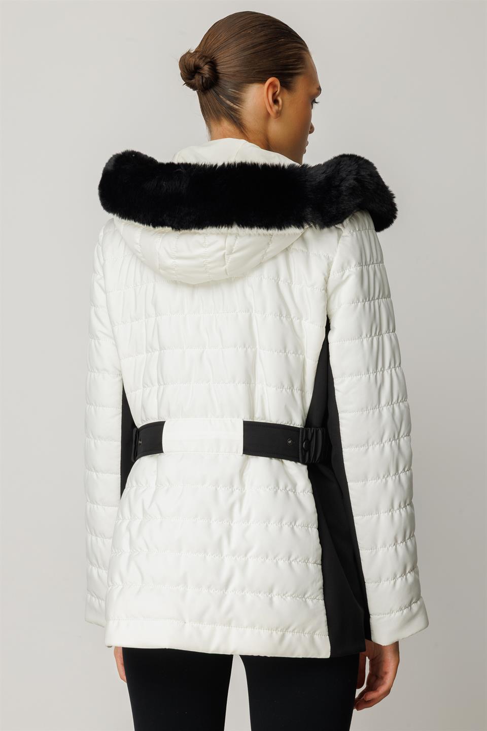 Fur Collar Long Puffer Coat ECRU