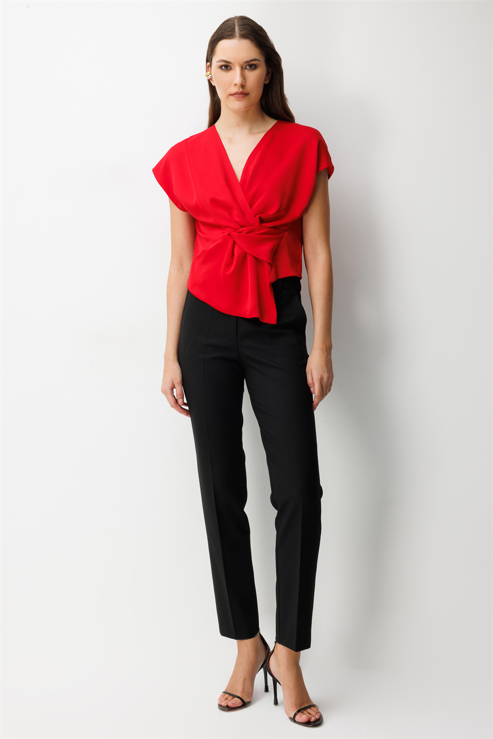 Kuruvaze Drapeli Bluz KIRMIZI