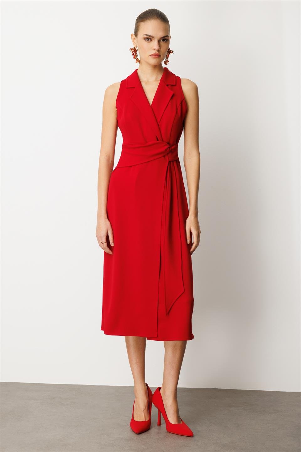 Kuşaklı Kruvaze Elbise KIRMIZI