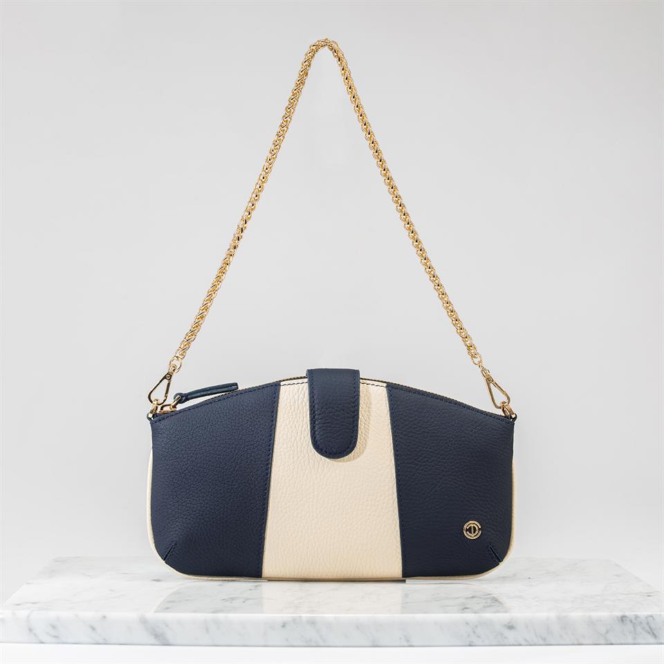 Navy Blue Genuine Leather Womens Bag