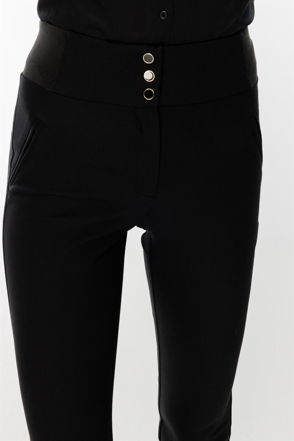Lastik Kemerli Dar Paça Pantolon SİYAH