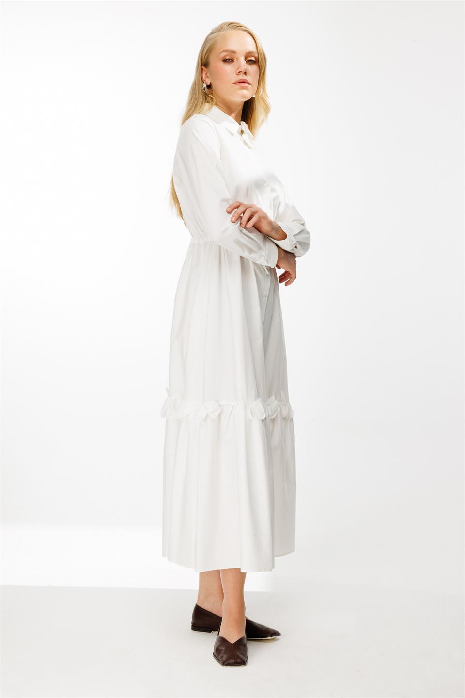 Laser Floral Shirt Dress ECRU