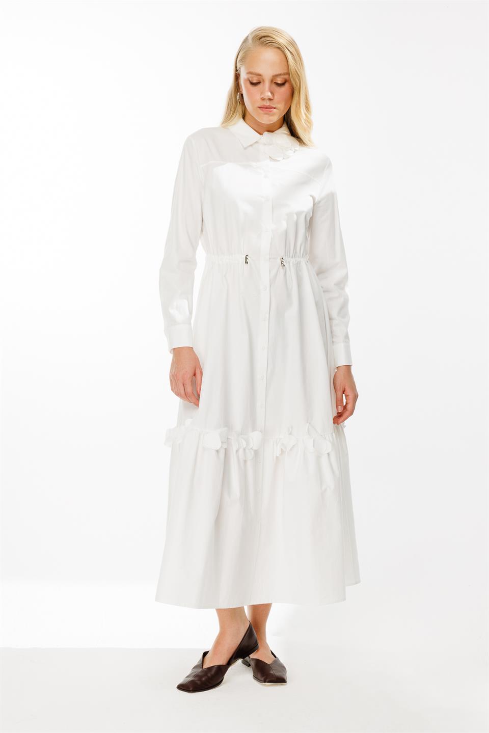 Laser Floral Shirt Dress ECRU