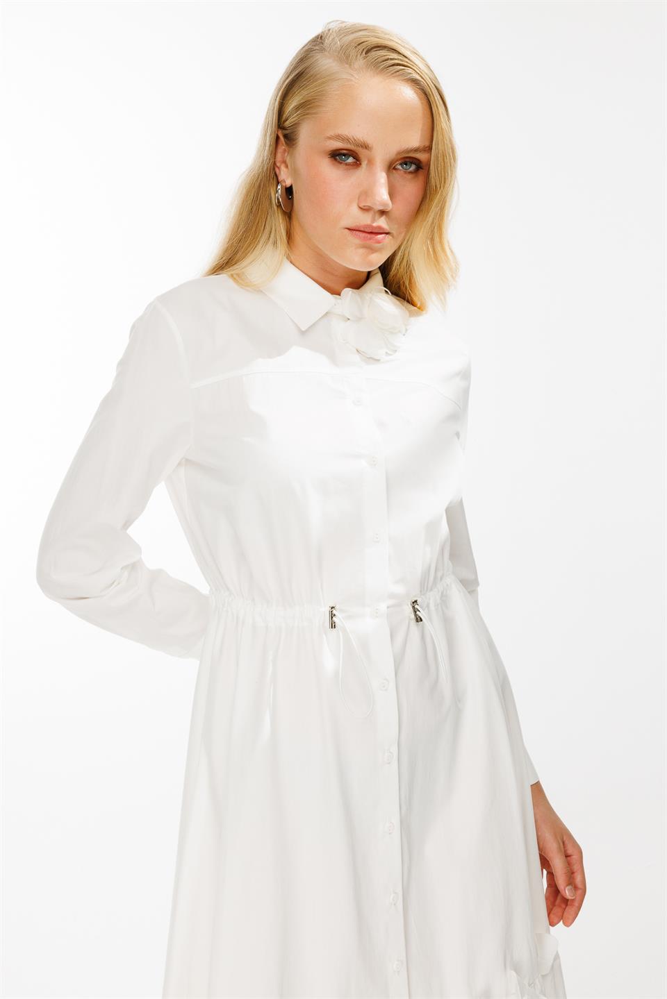 Laser Floral Shirt Dress ECRU