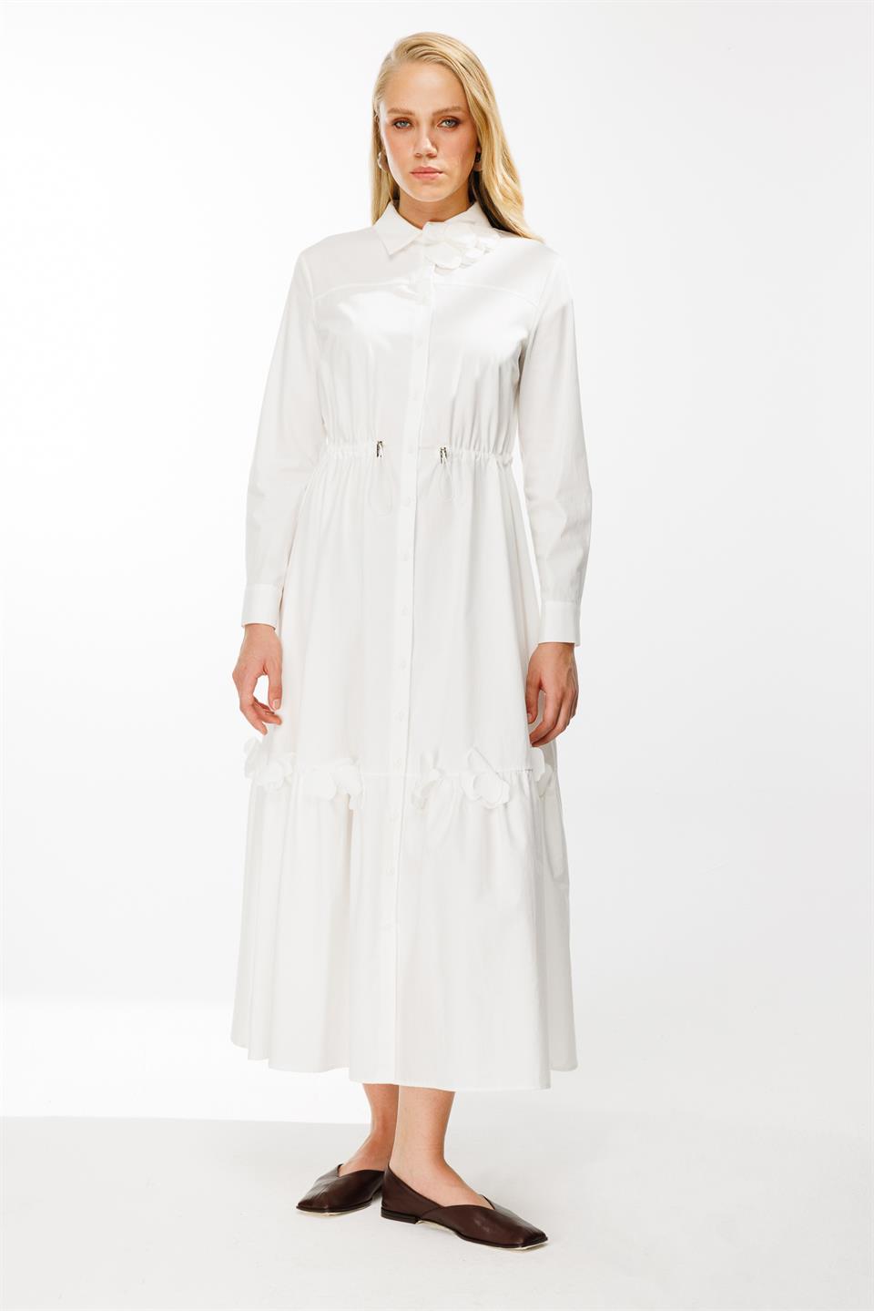 Laser Floral Shirt Dress ECRU