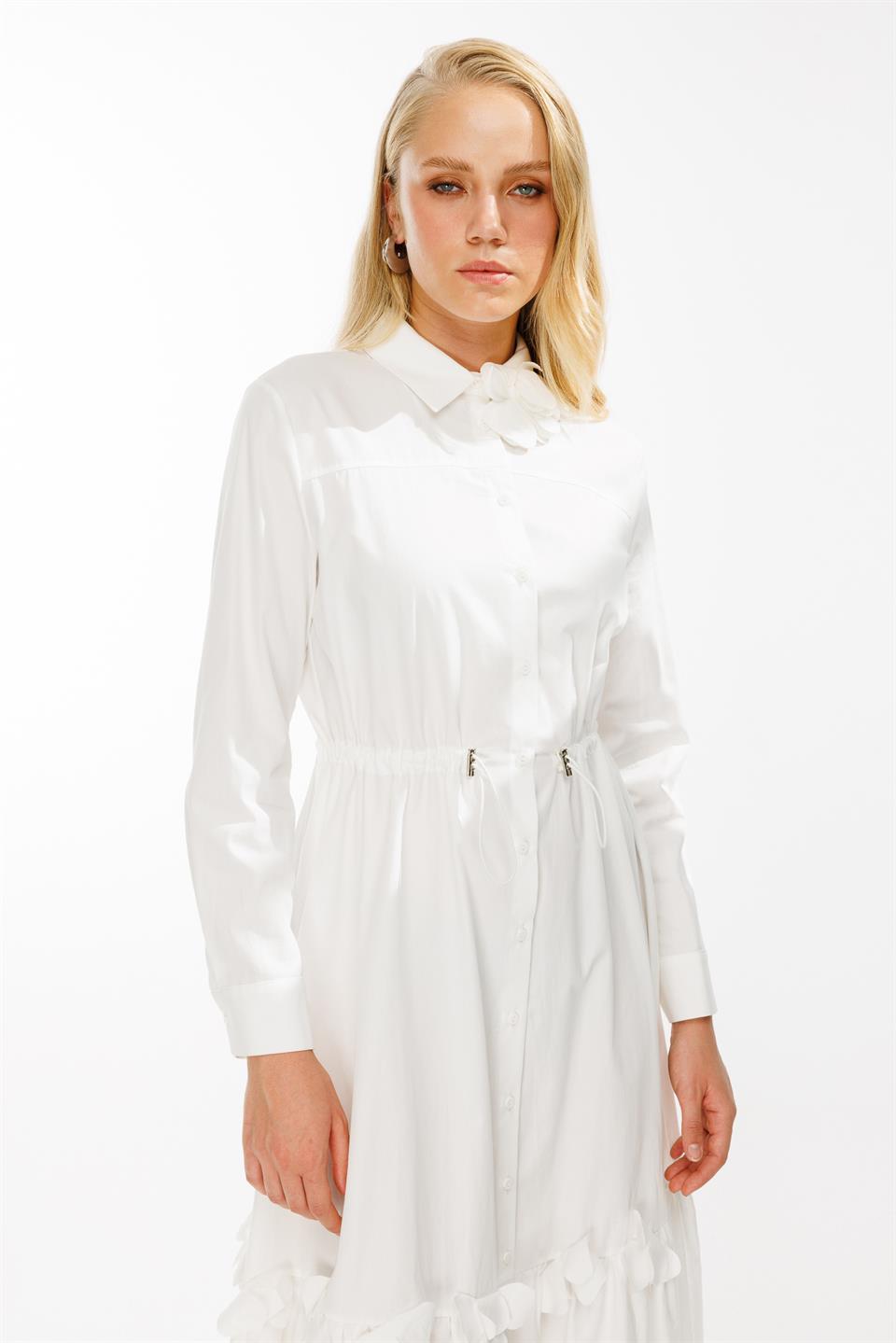 Laser Floral Shirt Dress ECRU