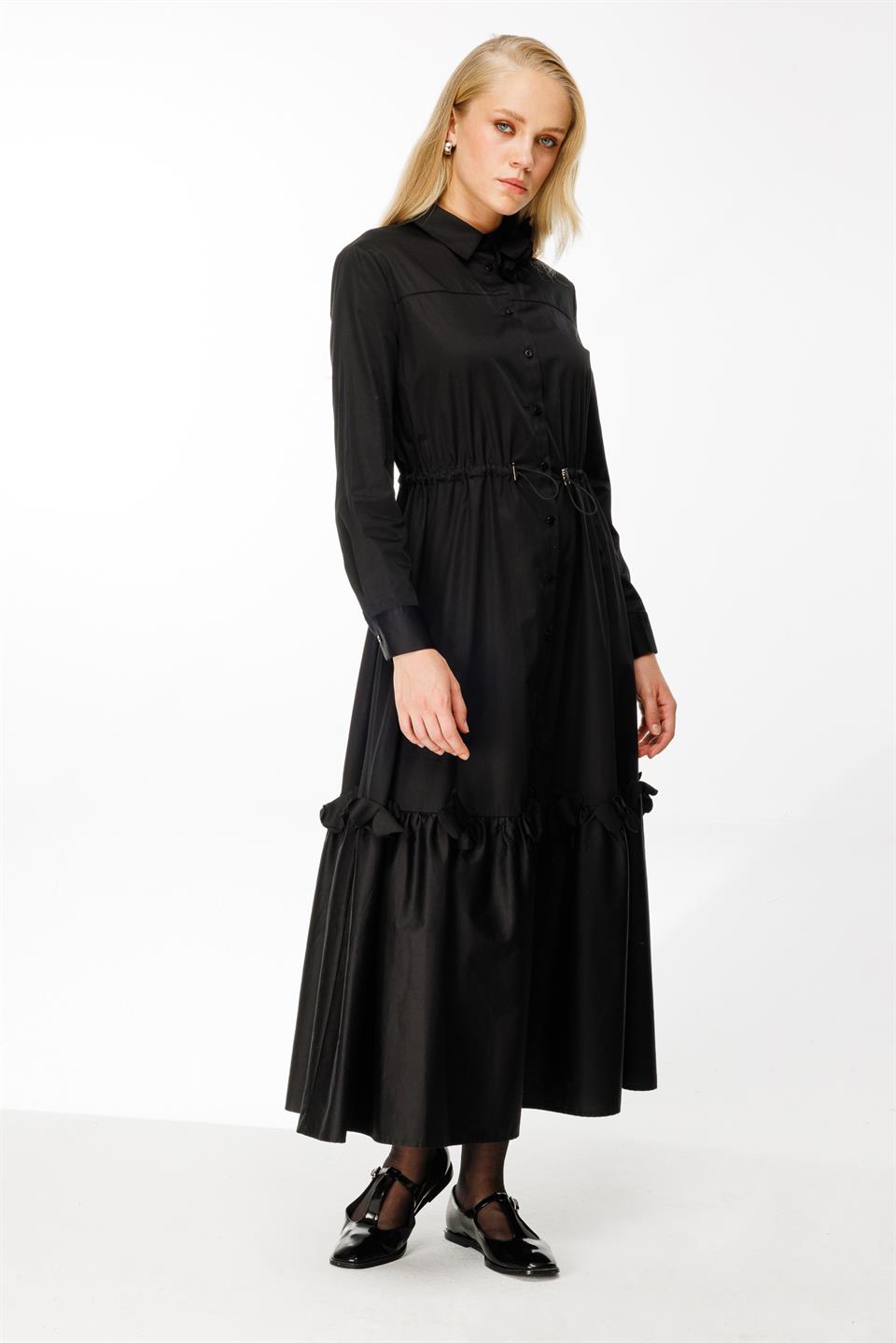 Laser Floral Shirt Dress BLACK