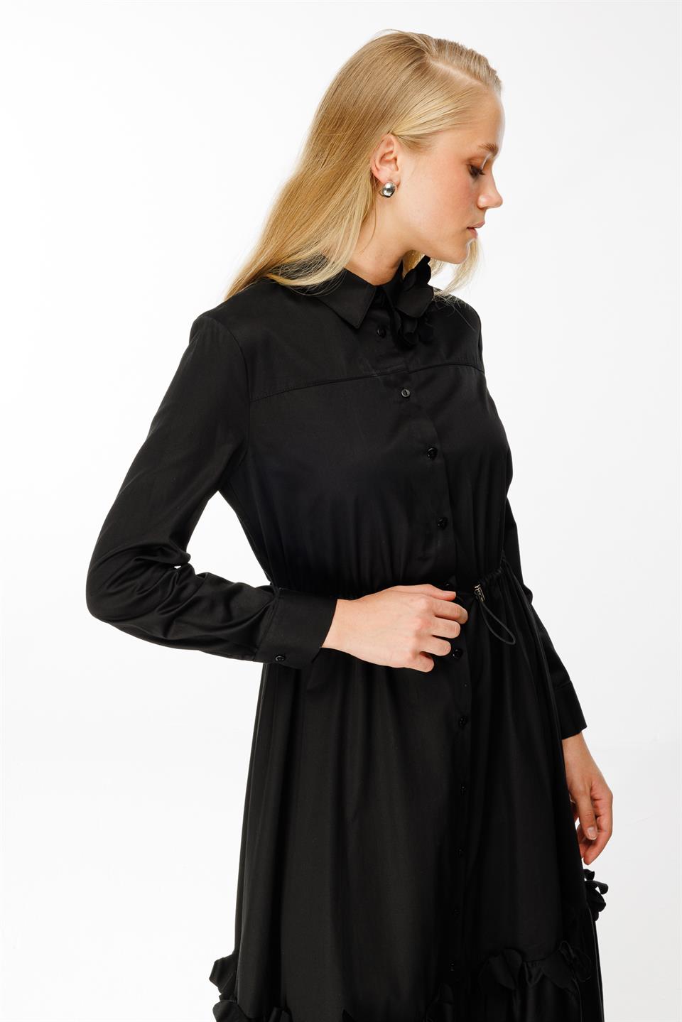 Laser Floral Shirt Dress BLACK