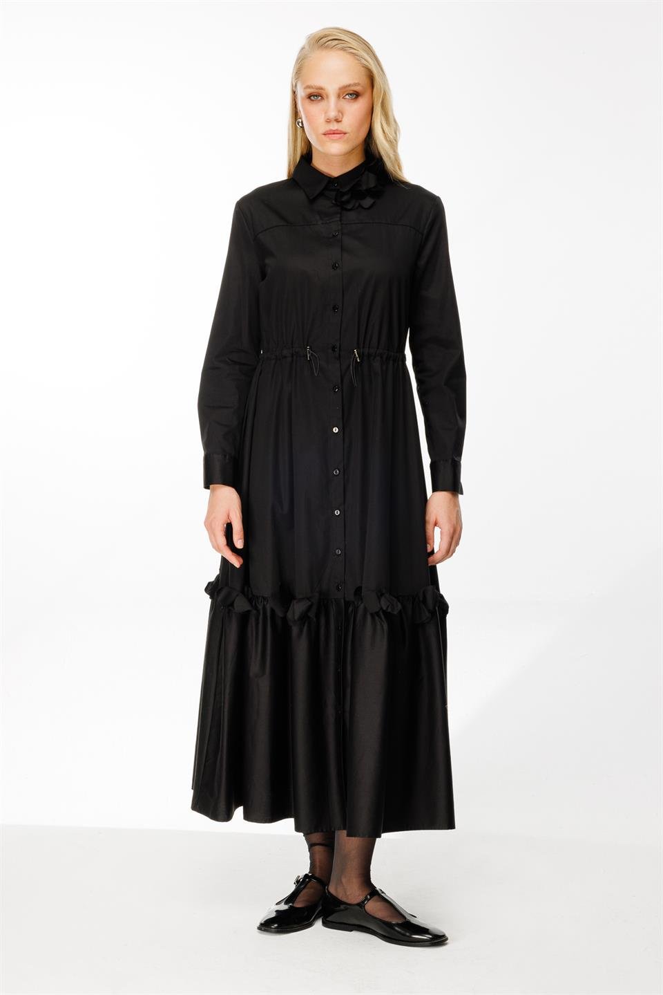 Laser Floral Shirt Dress BLACK