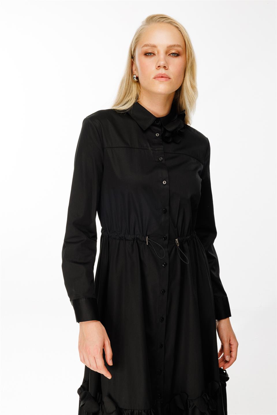 Laser Floral Shirt Dress BLACK