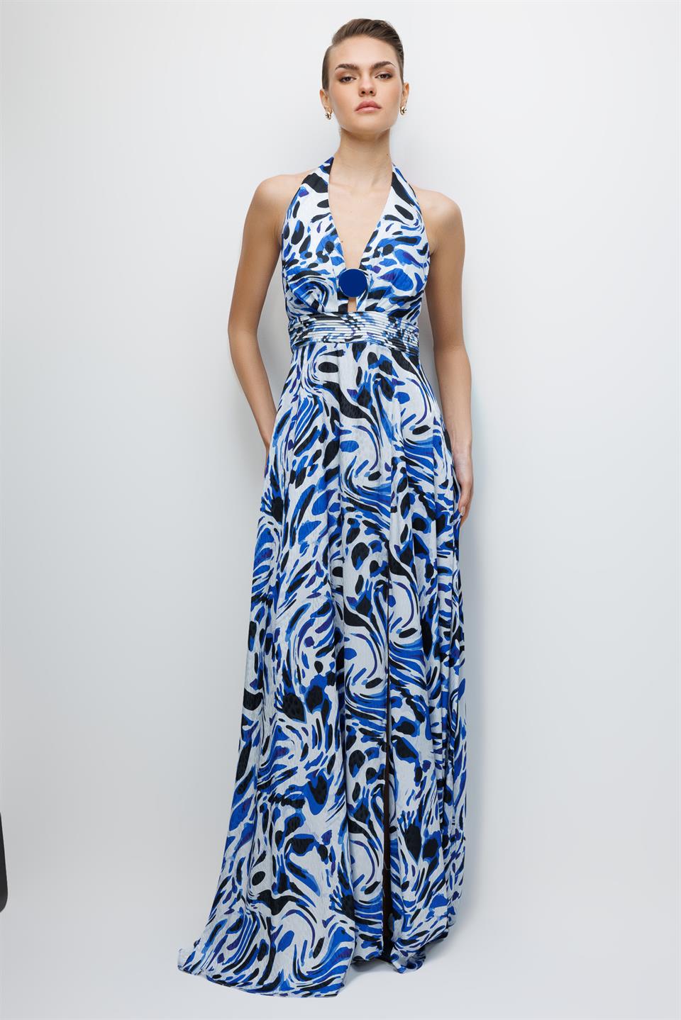 Maxi Boy Yırtmaç Detaylı Elbise LACİVERT