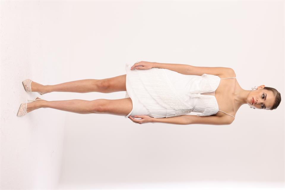 Mini Boy Saçaklı İşlemeli Elbise EKRU