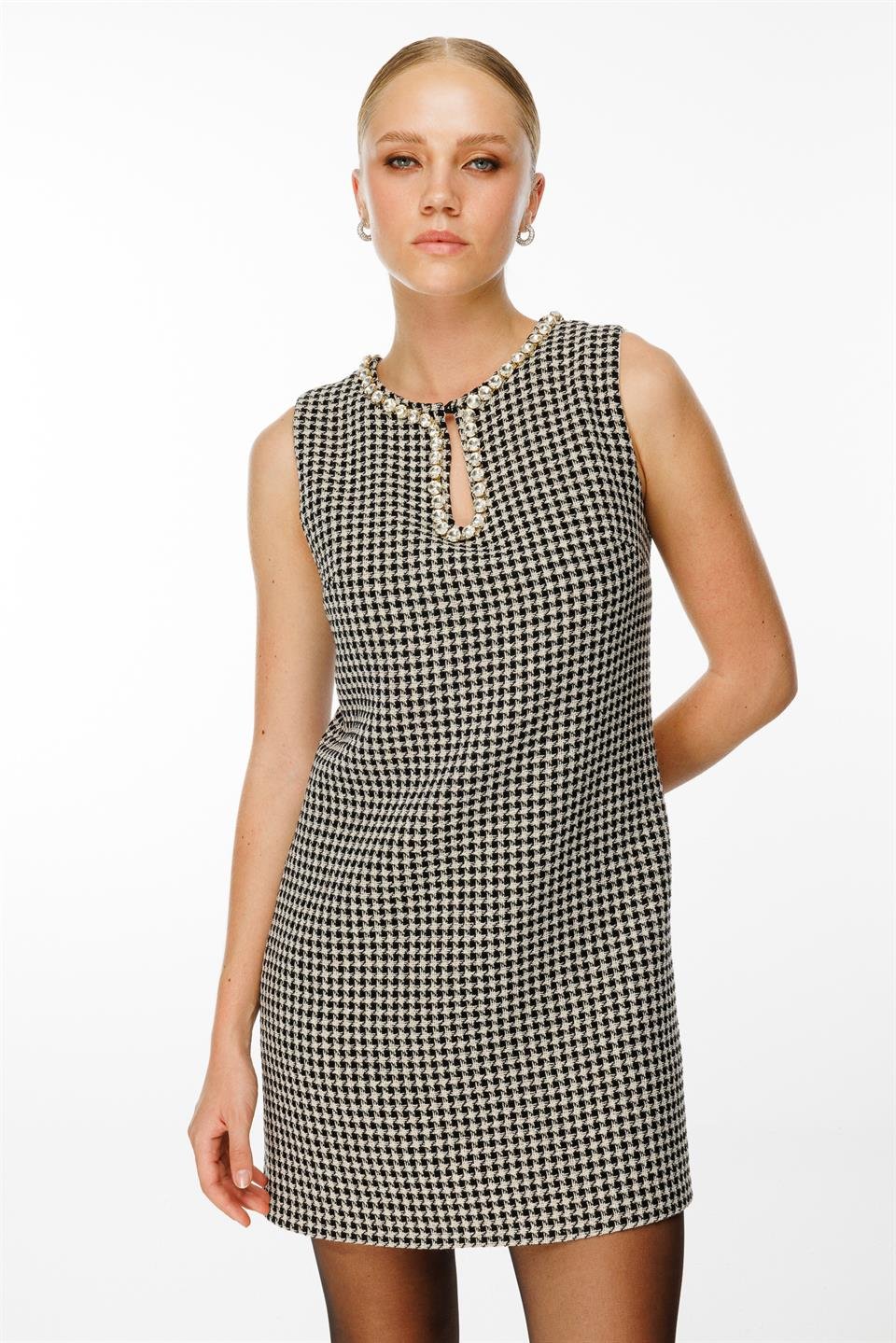 Mini Yakası Taş Şeritli Elbise KAZAYAĞI