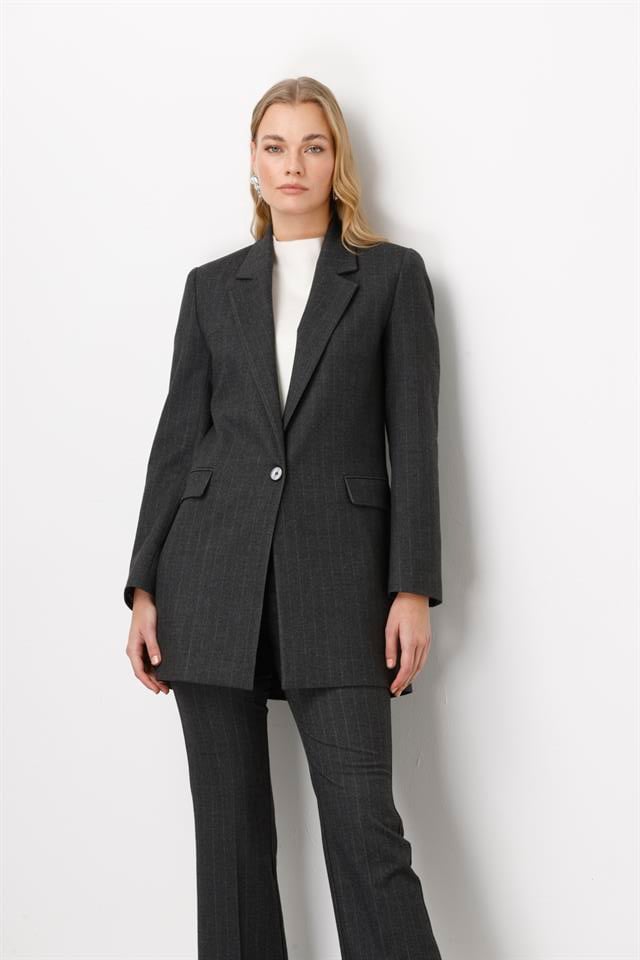 Mono Yaka Rahat Kesim Uzun Ceket GRİ