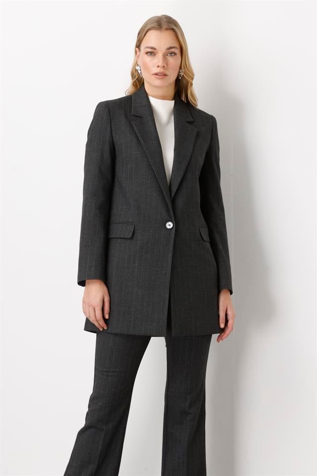 Mono Yaka Rahat Kesim Uzun Ceket GRİ