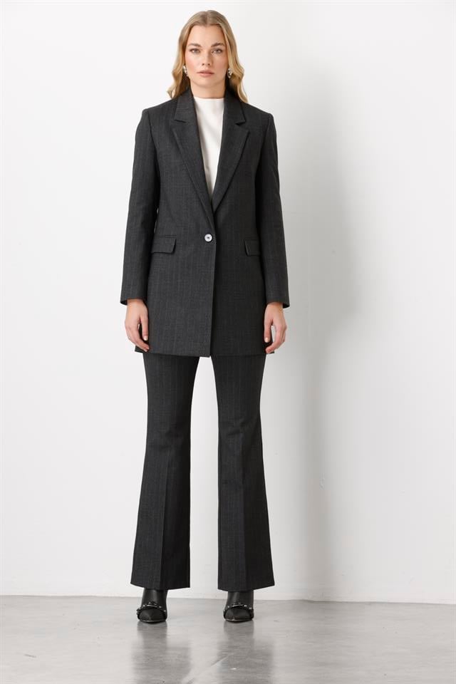 Mono Yaka Rahat Kesim Uzun Ceket GRİ