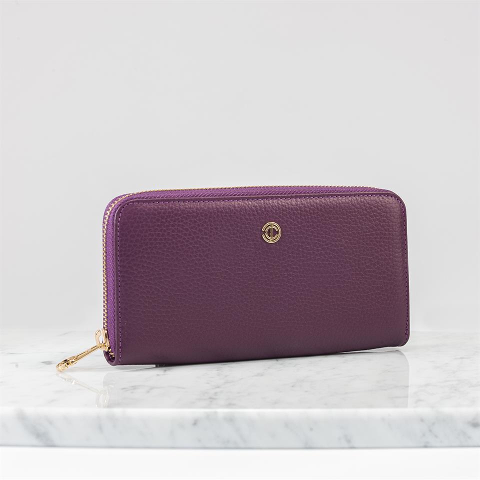 Mor Hakiki Deri Kadın Cüzdanı