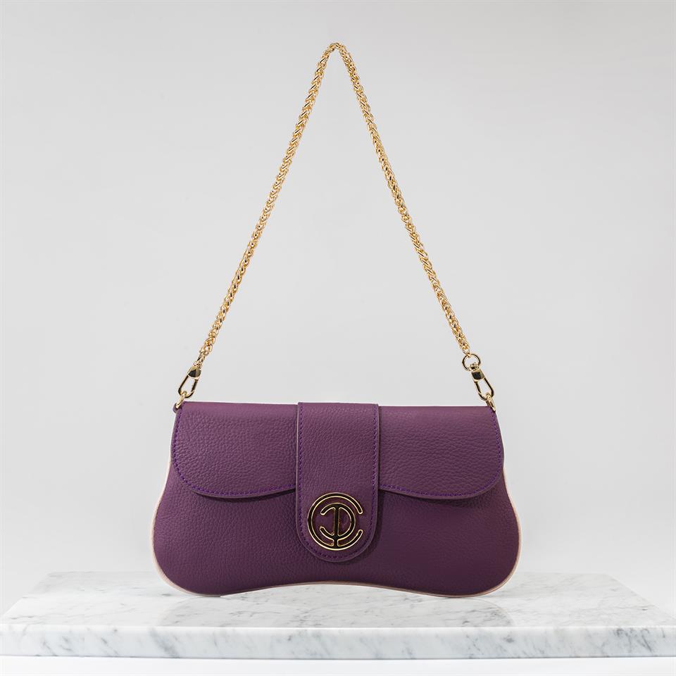 Purple Genuine Leather Womens Handbag