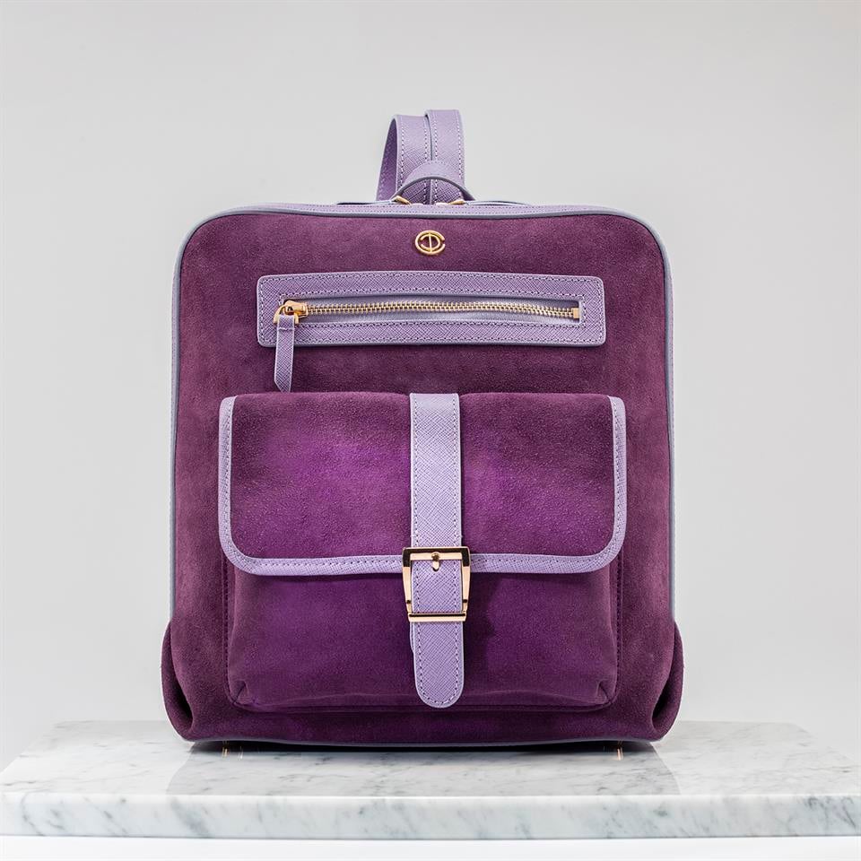 Mor Hakiki Deri Kadın Sırt Çantası