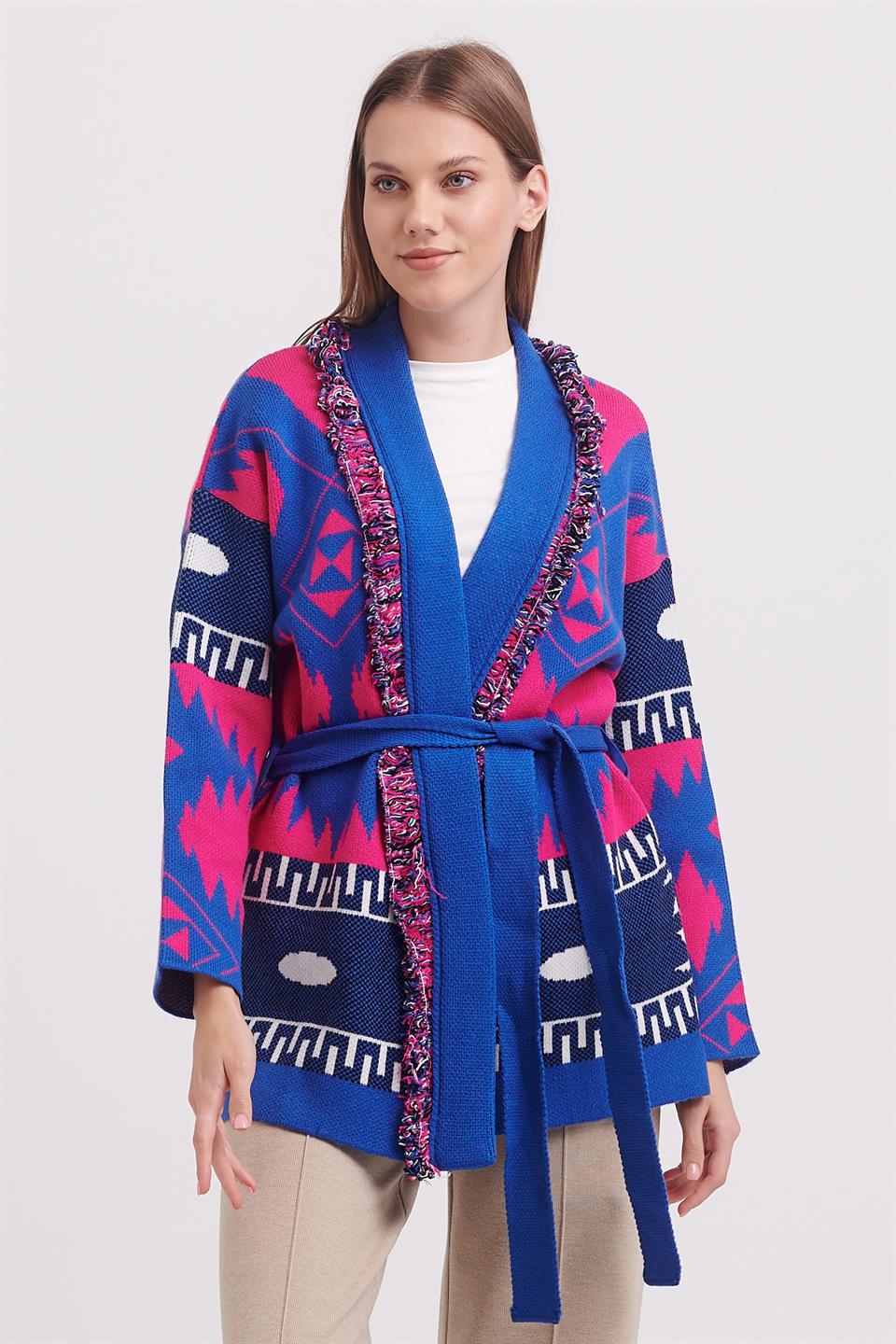 Nefeli Saçak Detaylı Kemerli Hırka