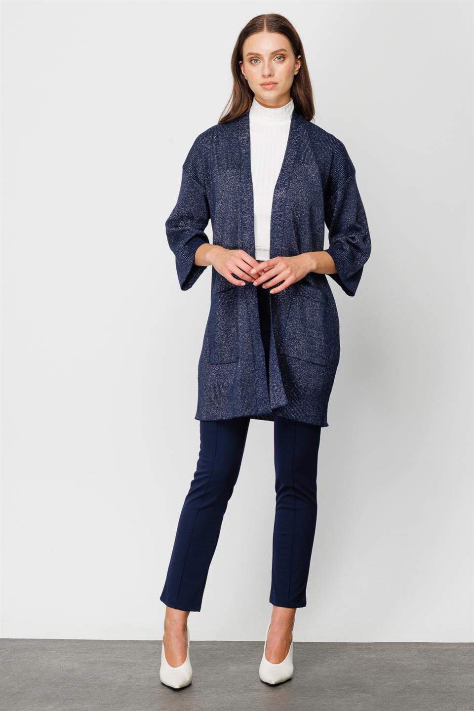 Nefeli Simli Önü Açık Hırka Lacivert