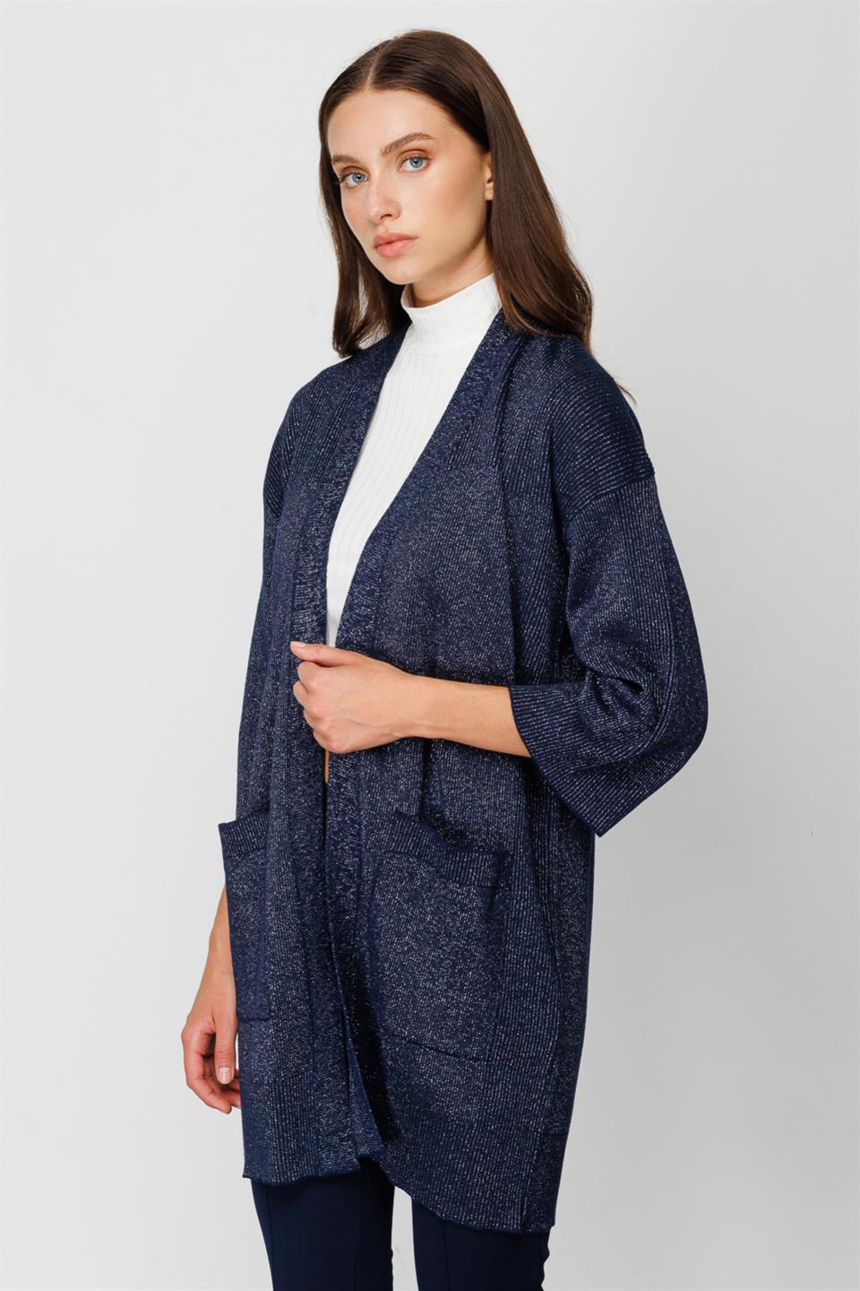 Nefeli Simli Önü Açık Hırka Lacivert