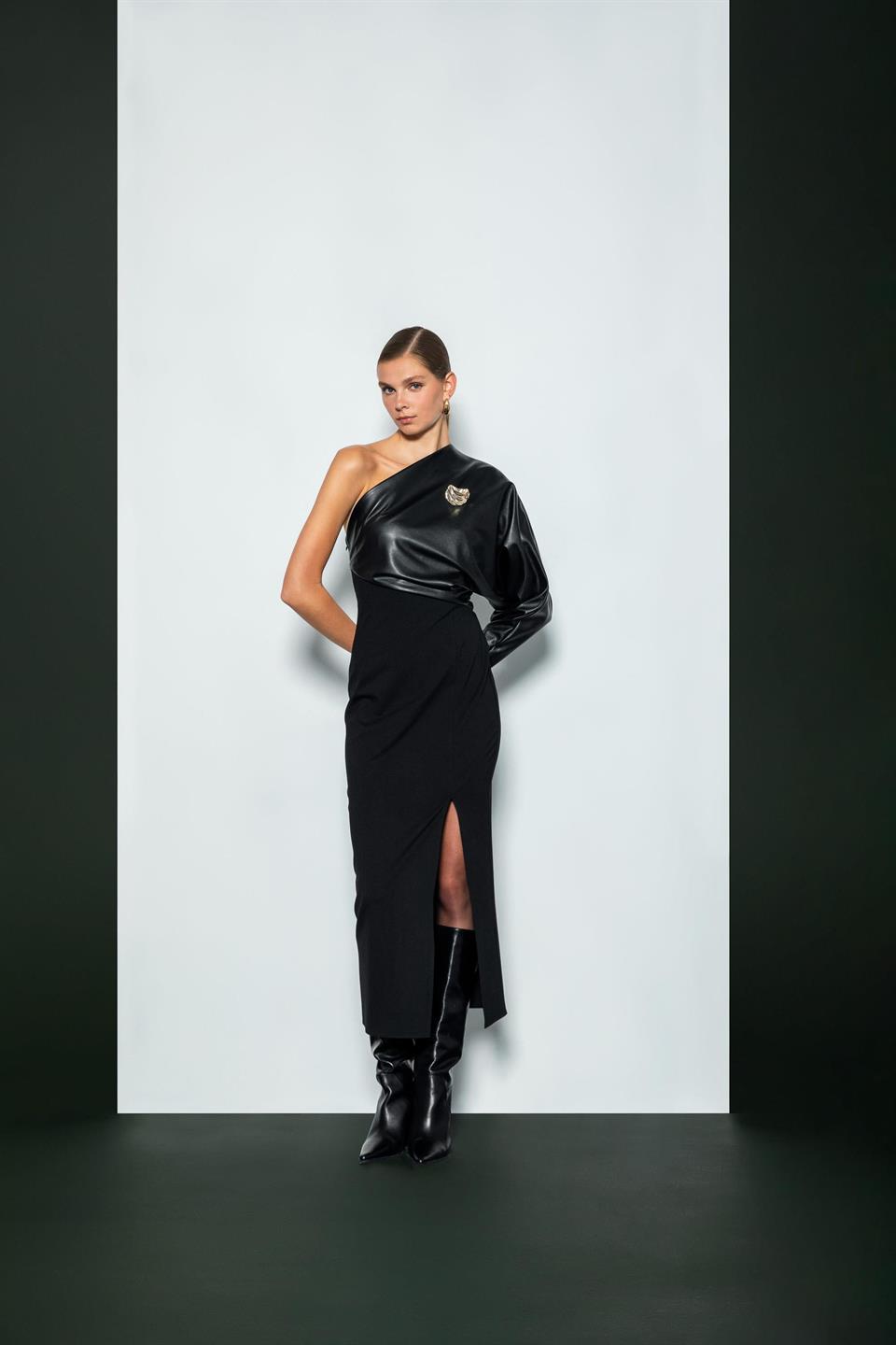 NEFELİ Tek Omuz Yırtmaçlı Elbise