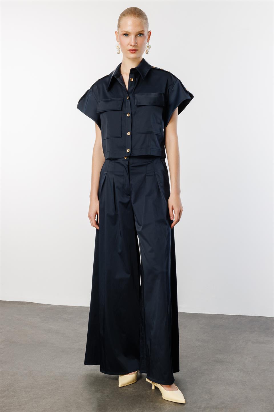 Omuz Düğme Detaylı Ceket & Pantolon 2li Takım LACİVERT