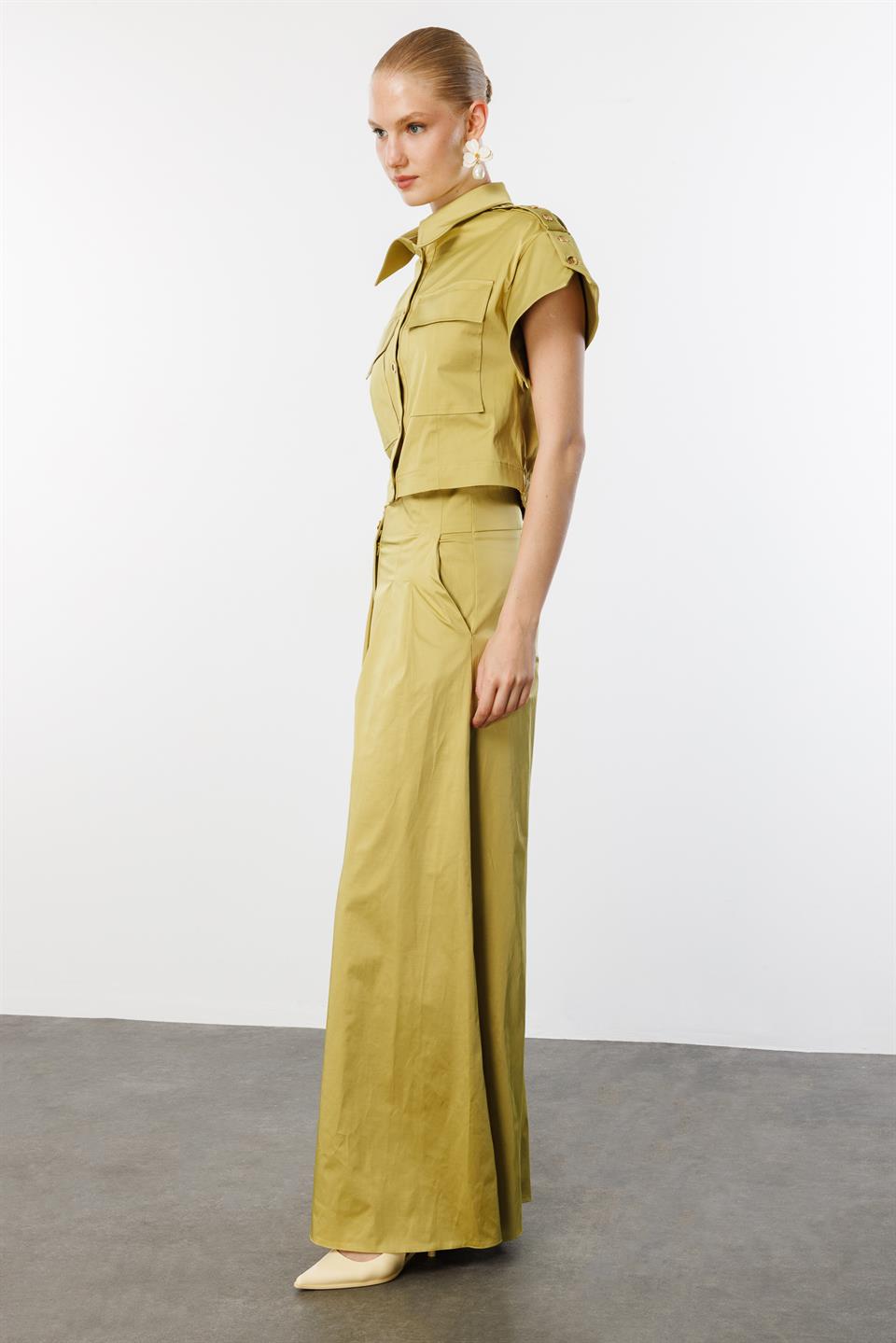 Omuz Düğme Detaylı Ceket & Pantolon 2li Takım YEŞİL