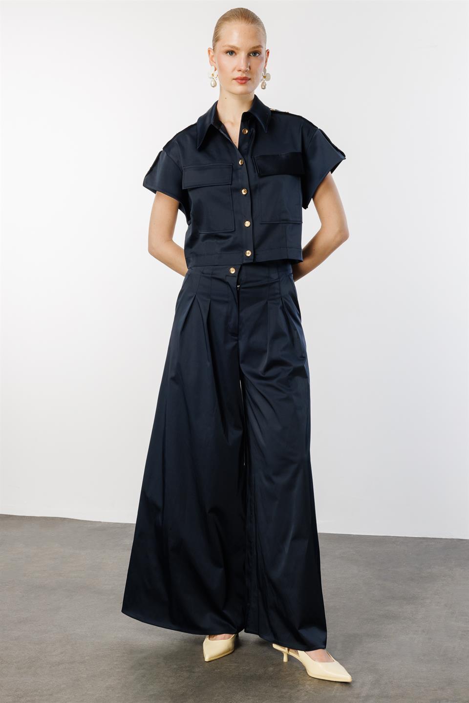 Omuz Düğme Detaylı Ceket & Pantolon 2li Takım LACİVERT