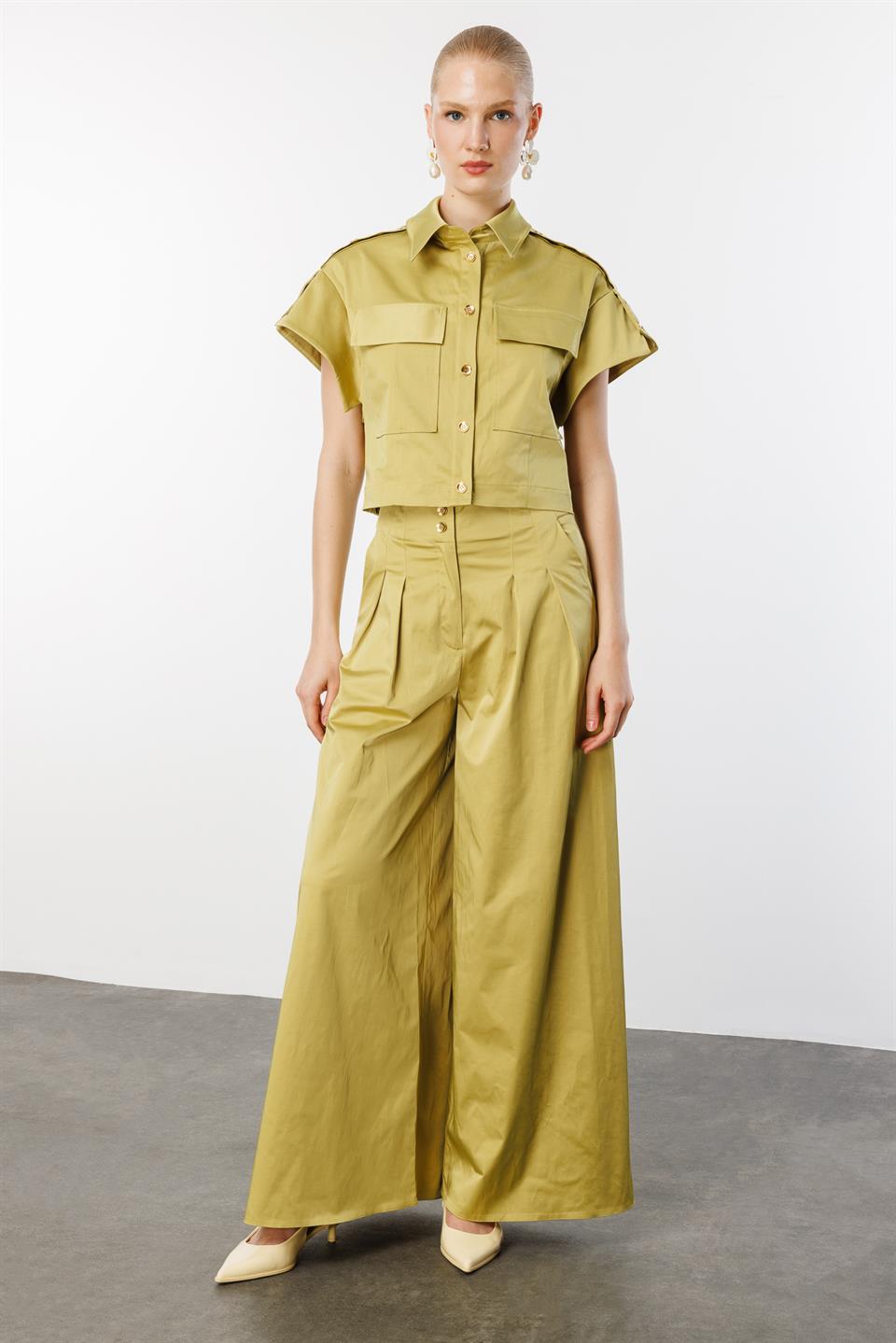 Omuz Düğme Detaylı Ceket & Pantolon 2li Takım YEŞİL