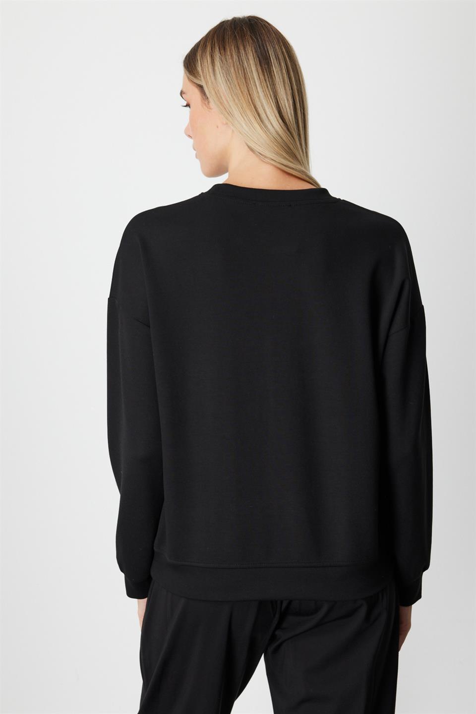 Omuzları İncili Sıfır Yaka Sweat SİYAH